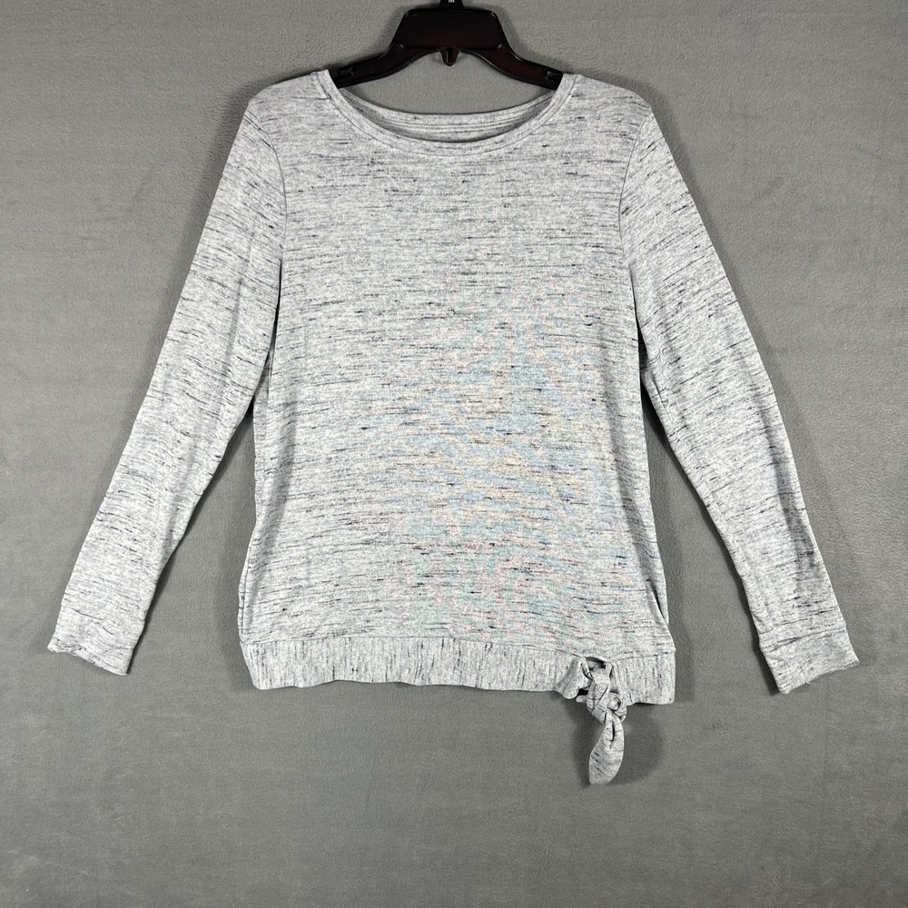Croft & Barrow Women's Small Gray Heather Tie Knot Hem Long Sleeve Top Blouse‎